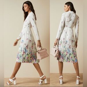 Ted Baker Floral Long Sleeve Dress - White and Multicolor